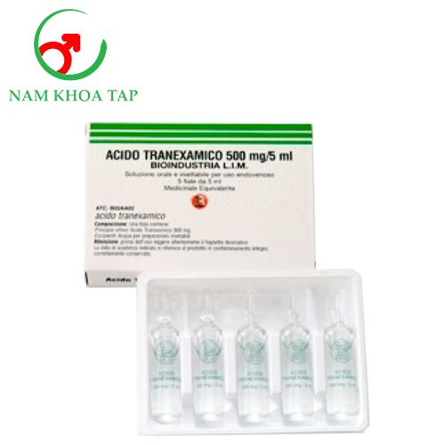 Acido Tranexamico 500mg/5ml Bioindustria - Điều trị và phòng ngừa chảy máu do phân hủy fibrin và khi phẫu thuật
