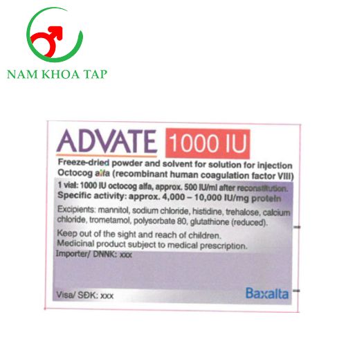 Advate 1000IU Baxalta - Điều trị và dự phòng xuất huyết ở bệnh nhân so ở bệnh nhân bị bệnh Hemophilia nhóm A