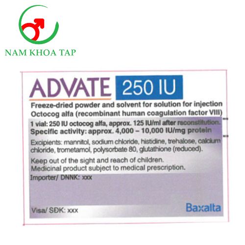 Advate 250IU Baxalta - Điều trị và dự phòng xuất huyết ở bệnh nhân so ở bệnh nhân bị bệnh Hemophilia