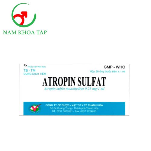 Atropin sulfat 0,25mg/1ml Thephaco - Điều trị loét dạ dày tá tràng, hội chứng xoang cảnh, hội chứng suy nút xoang
