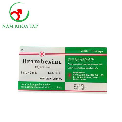 Bromhexine injection 2mg Siu Guan - Điều trị rối loạn dịch tiết phế quản