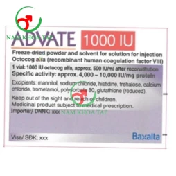 Advate 1000IU Baxalta - Điều trị và dự phòng xuất huyết ở bệnh nhân so ở bệnh nhân bị bệnh Hemophilia nhóm A